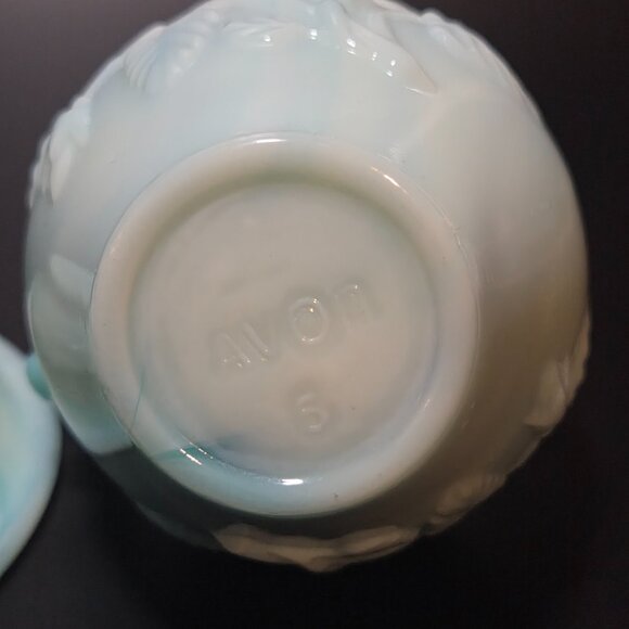 Vintage Avon Teal Aqua Slag Glass Pitcher & Basin Bowl Vanity Set - Picture 3 of 4